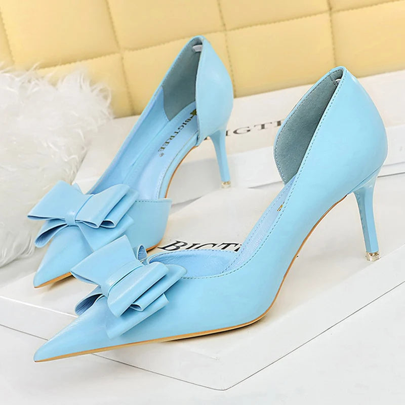 Leather Butterfly-knot High Heels